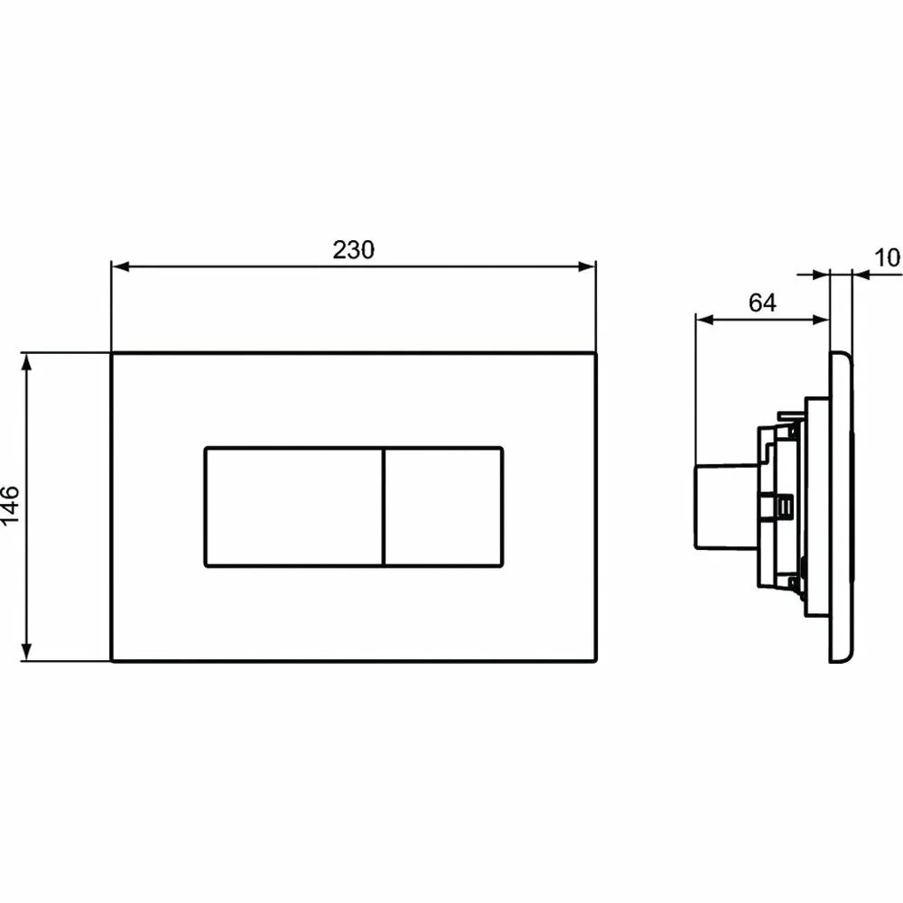 Placa de actionare WC Ideal Standard Solea P2, dubla spalare, orizontala, negru mat - R0110A6