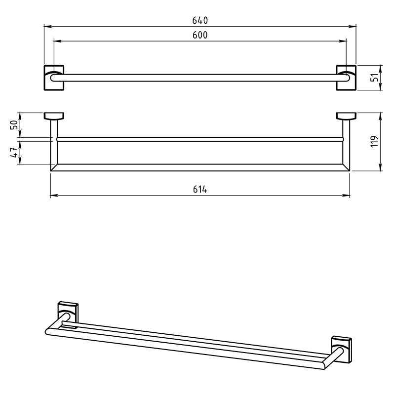 Suport prosop dublu Ferro, Metalia 12, crom, 60 cm - 0225.0