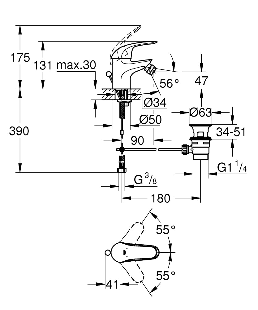 Baterie bideu Grohe Swift-23266000