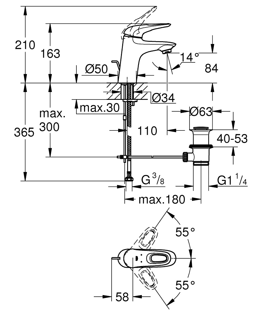 Baterie lavoar monocomandă 3/8" S-Size Grohe  Eurostyle-33558003