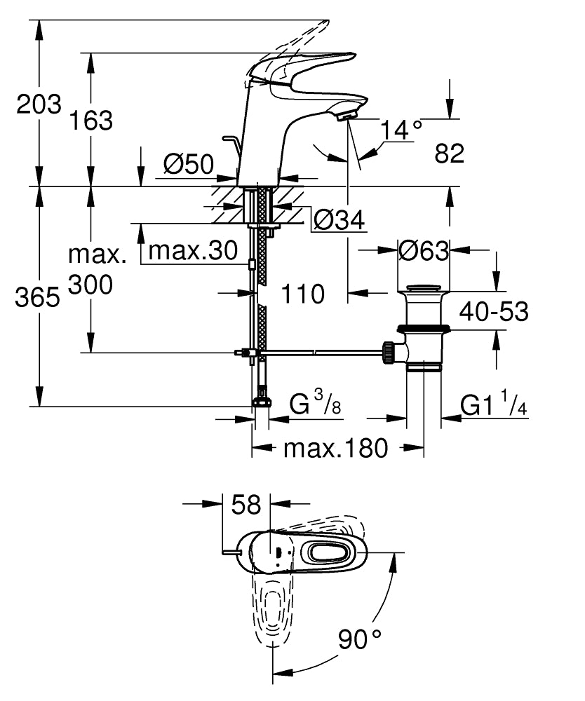 Baterie lavoar Grohe Eurostyle, crom,furtune flexibile-23374003
