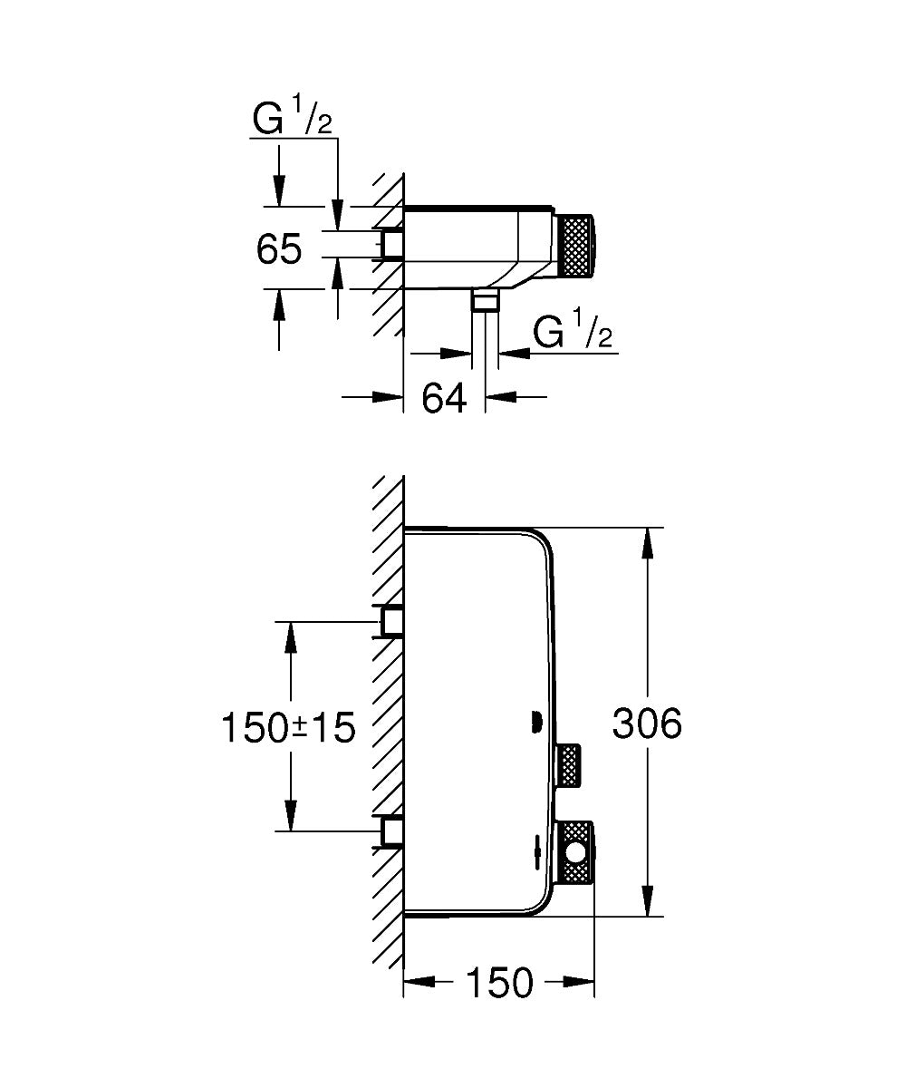 Baterie cabina dus cu termostat Grohe Grohtherm SmartControl, butoane push, CoolTouch, EasyTray, crom -34719000