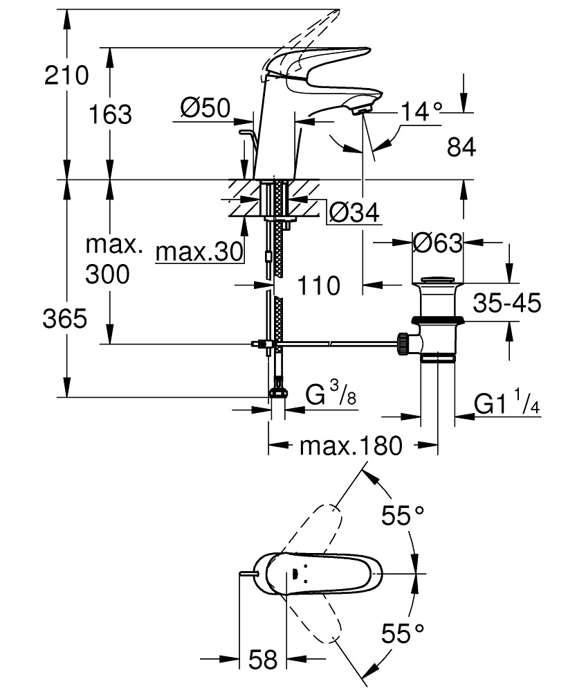 Pachet 3 in 1 baterii baie Grohe Eurostyle, marimea S, alb,maner plin  (23726LS3,23707LS3,27853003)