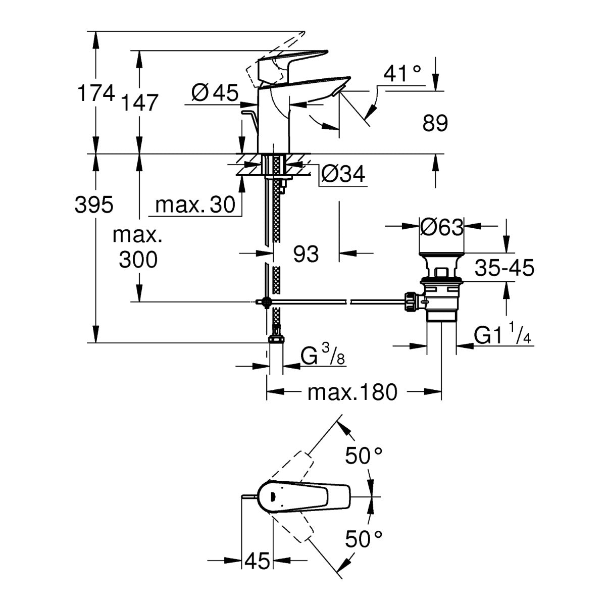 Baterie lavoar Grohe StartEdge, marimea S,crom, furtunuri flexibile-24196001