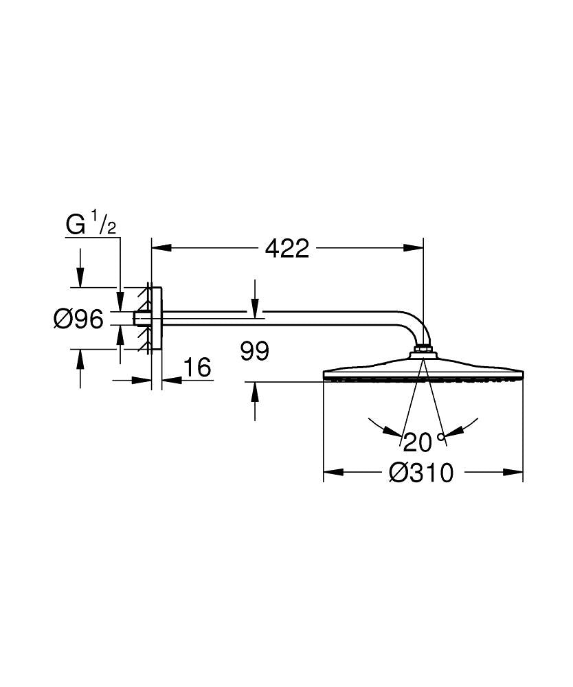 Dus fix Grohe Rainshower 310, pe perete, 310 mm, 1 functie, mat, auriu-26558GN0