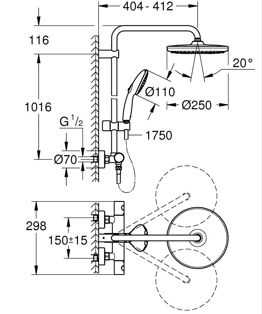 Sistem dus termostat Grohe Tempesta 250 - 26670001
