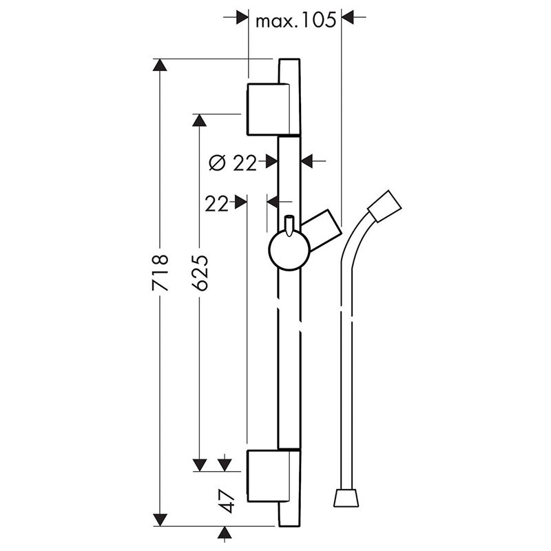 Bara dus Hansgrohe Unica S Puro 65 cm, furtun 160cm, alb mat - 28632700