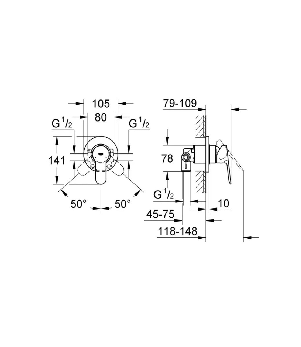 Set dus igiena intima Grohe Trigger Spray, cu baterie incastrata si furtun, crom - 129188
