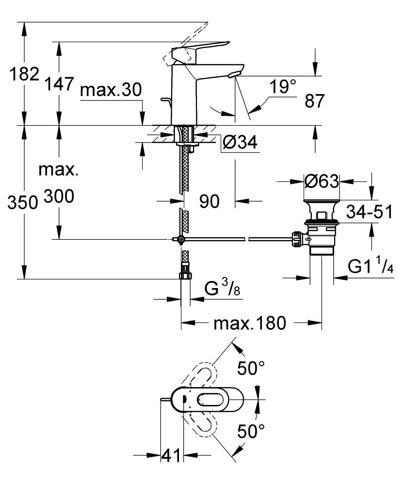 Set complet baterii baie Grohe Bauloop set dus bara (23335000,23341000,27853001)