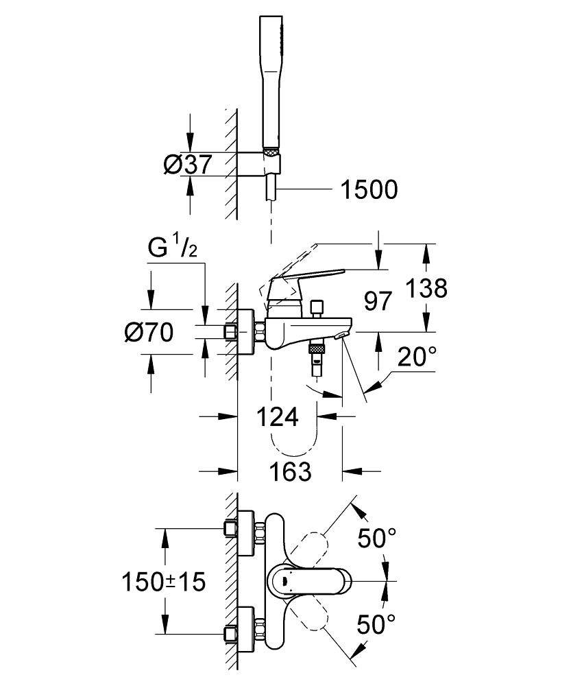 Set baterii baie Grohe Eurosmart Cosmo cu set dus-(32832000,32830001 )