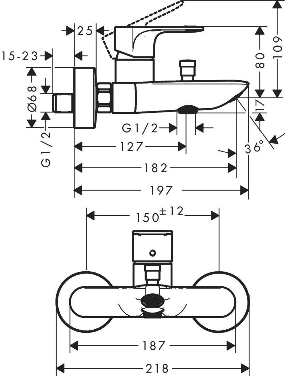 Baterie cada Hansgrohe Rebris E, 1/2'', monocomanda, crom - 72450000