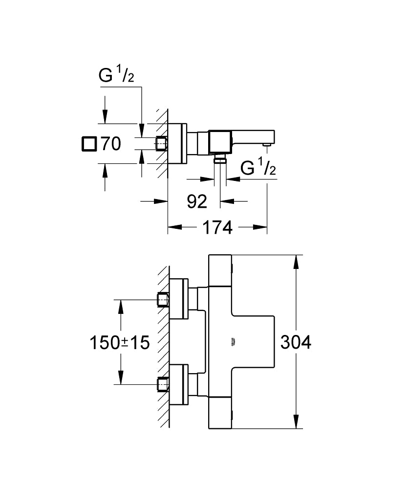 Baterie cada Grohe Grohtherm Cube, termostat,crom, montare perete-34497000