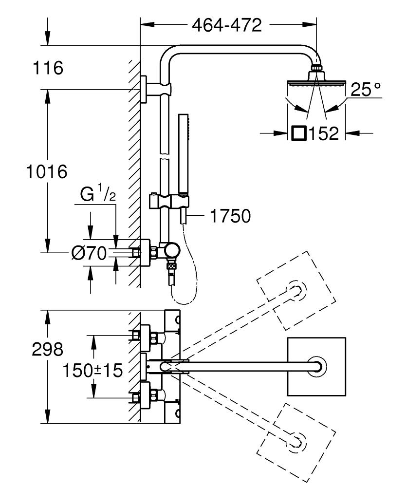 Coloana dus termostat Grohe Euphoria System 150,montare perete,crom-27932000