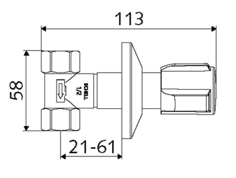 Robinet de trecere SCHELL, îngropat DN 15, crom - 191140
