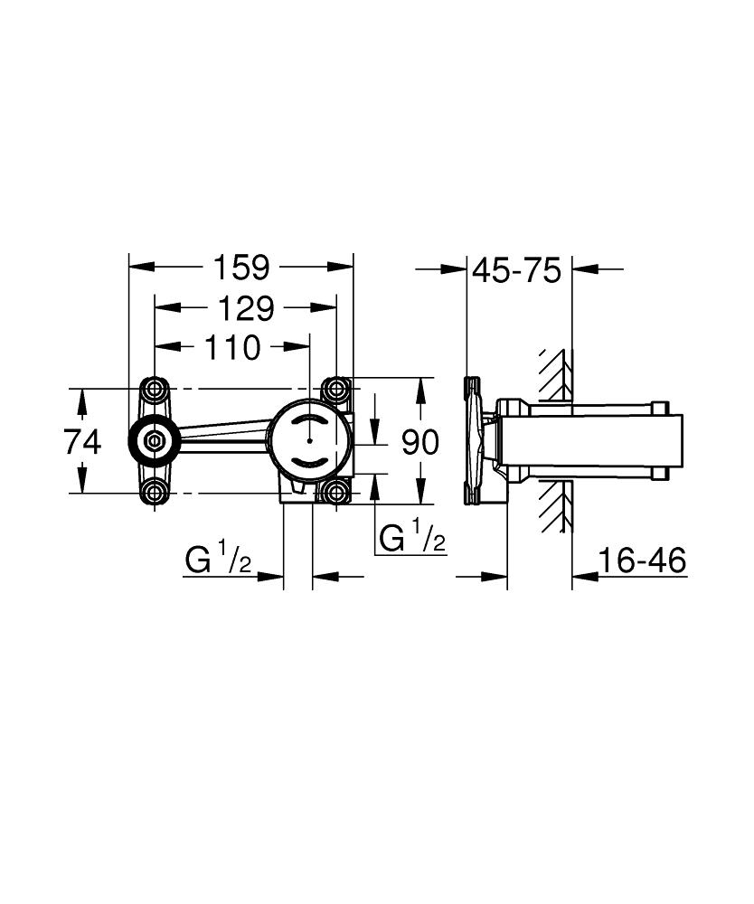 Corp universal ascuns pentru baterii lavoar cu 2 gauri Grohe-23571000