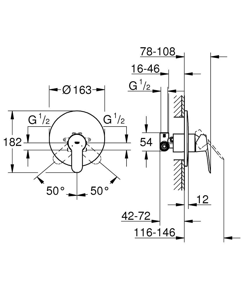 Baterie dus montaj incastrat Grohe BauEdge-29078000