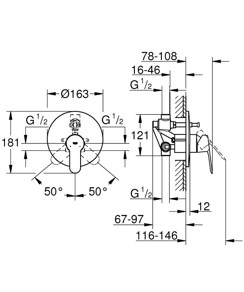 Baterie cada/dus montaj incastrat Grohe BauEdge-29079000