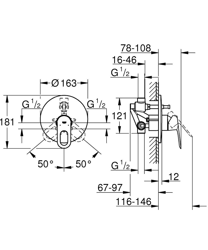 Baterie cada/dus montaj incastrat Grohe Bauloop