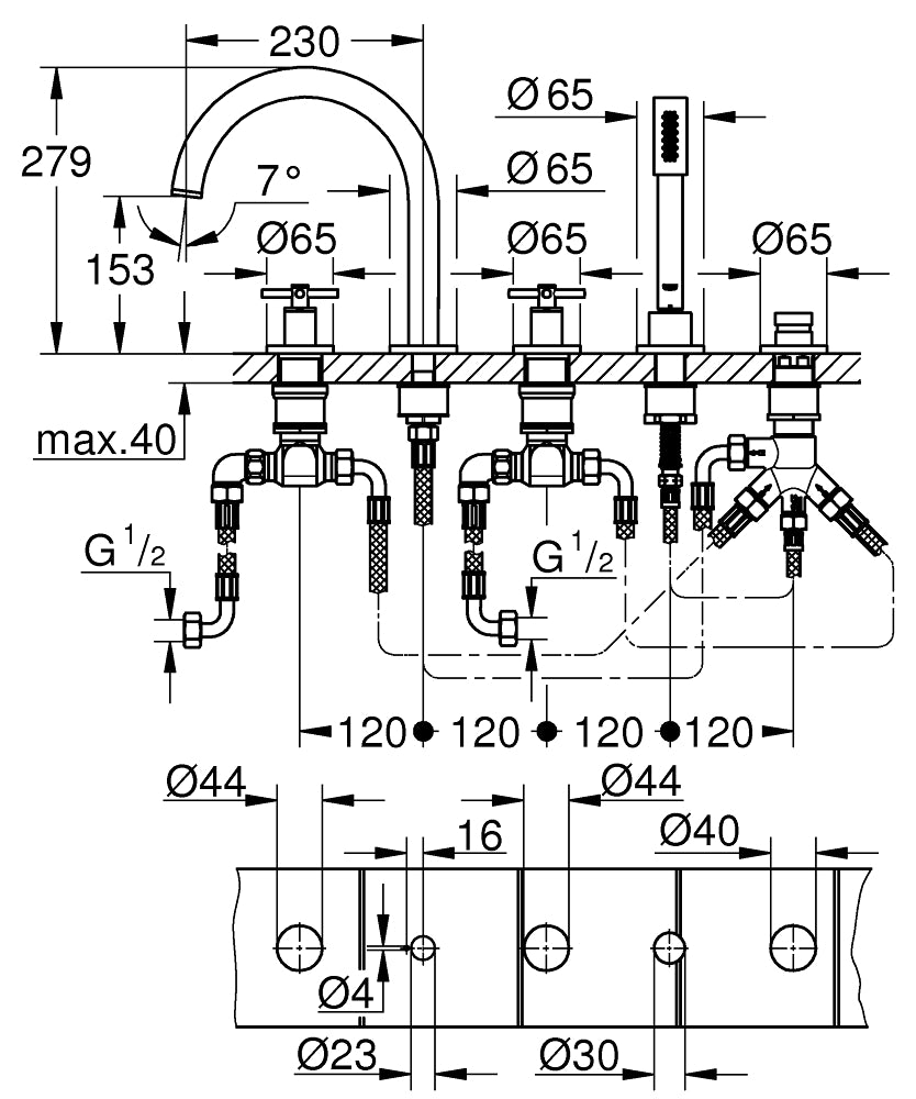 Baterie cada Grohe Atrio, montare pe cada, necesita corp ingropat, crom - 19923003