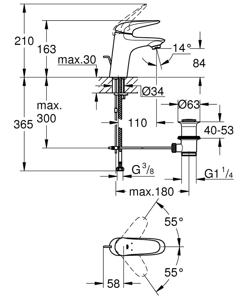 Baterie lavoar Grohe Eurostyle  marimea S alb,maner plin-23707LS3