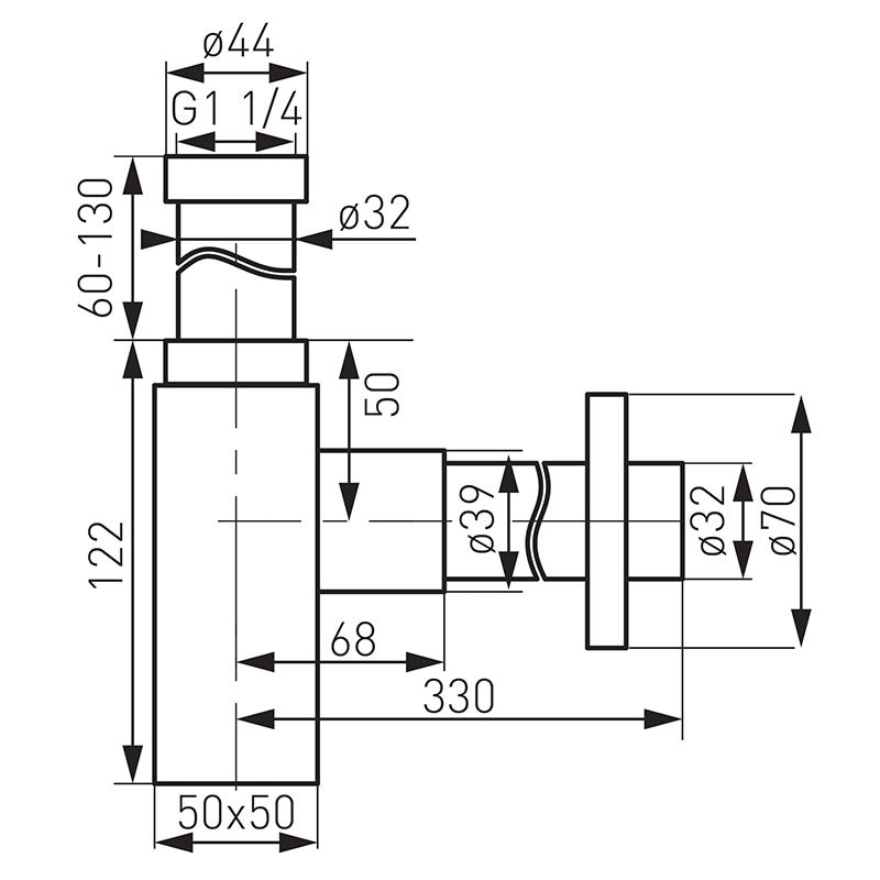 Sifon lavoar Ferro Quadro, negru mat - S280-BL