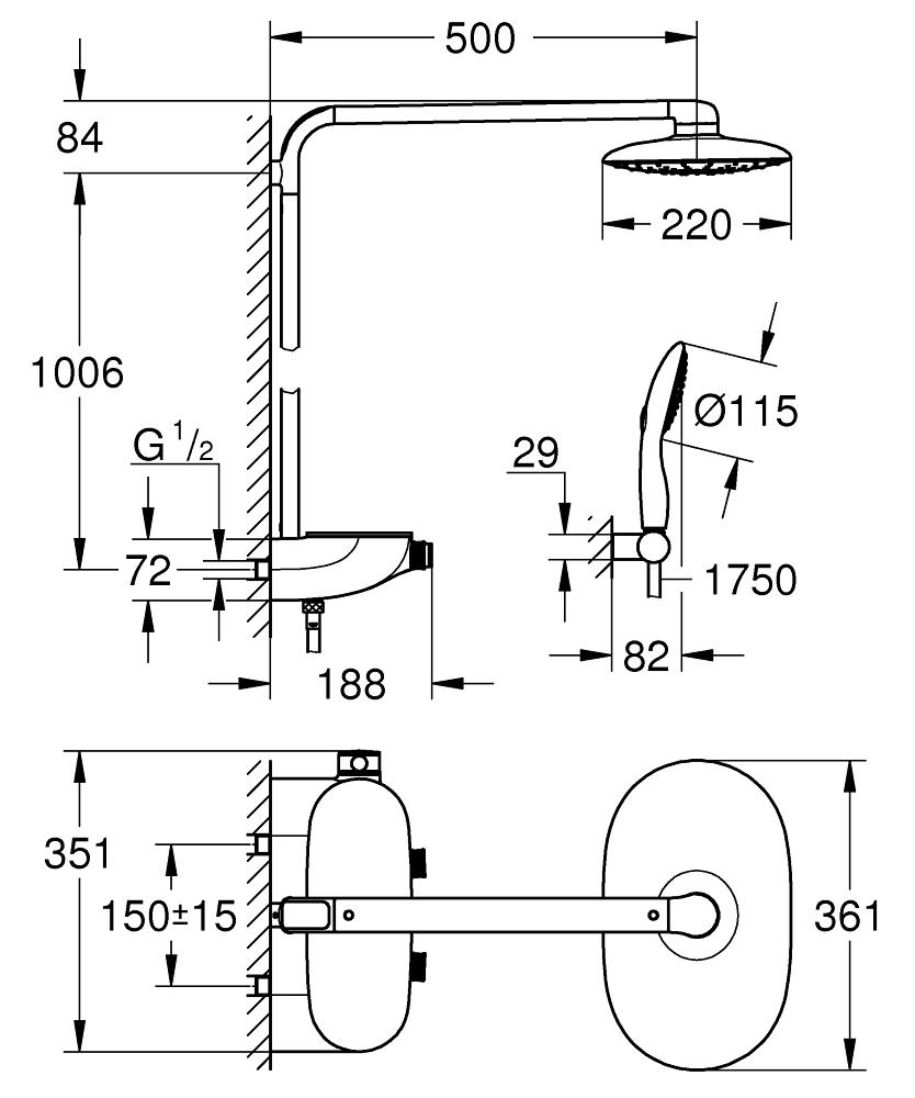 Sistem dus Grohe Rainshower Smartcontrol Mono 360,montare pe perete,croma-26361000