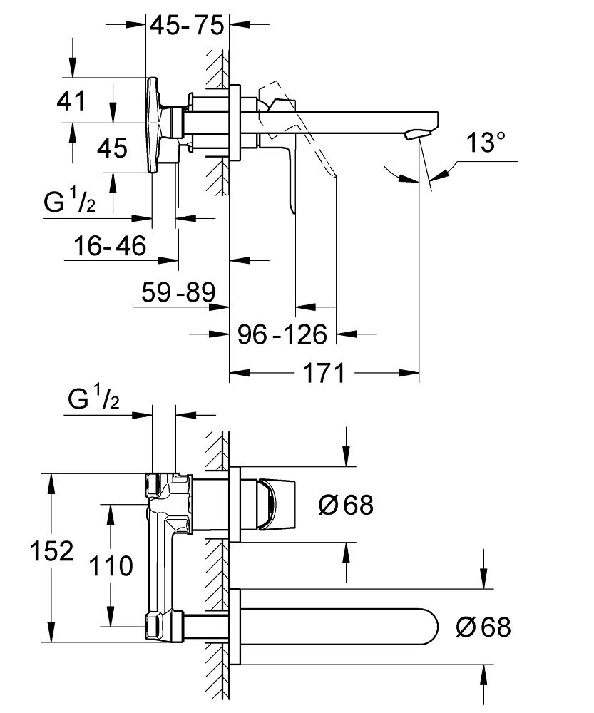 Baterie lavoar montaj incastrat, corp incastrat inclus, Grohe Bauloop-20289000