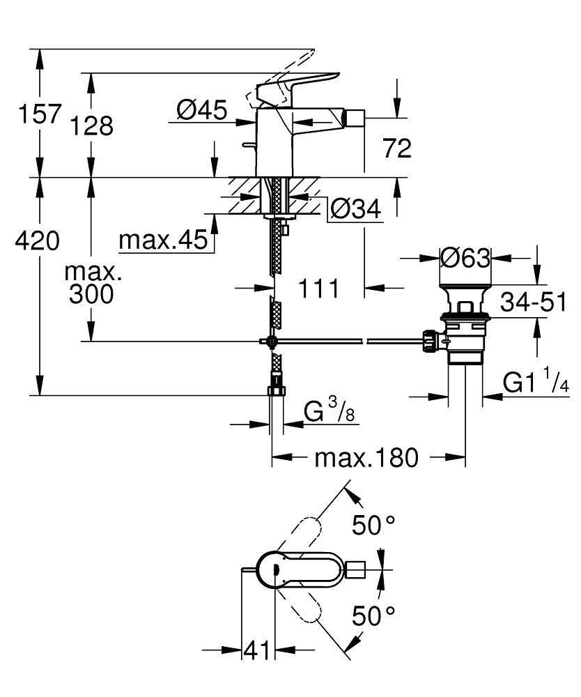 Baterie bide Grohe Bauedge cod-23331000