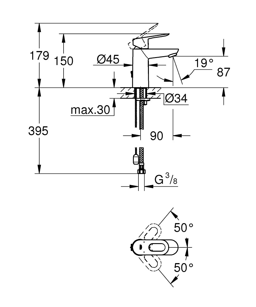 Baterie lavoar Grohe Bauloop lant retractabil