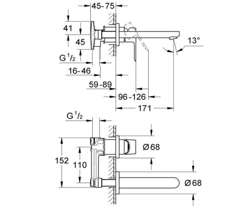 Baterie lavoar montaj incastrat, corp incastrat inclus, Grohe Bauedge-20474000