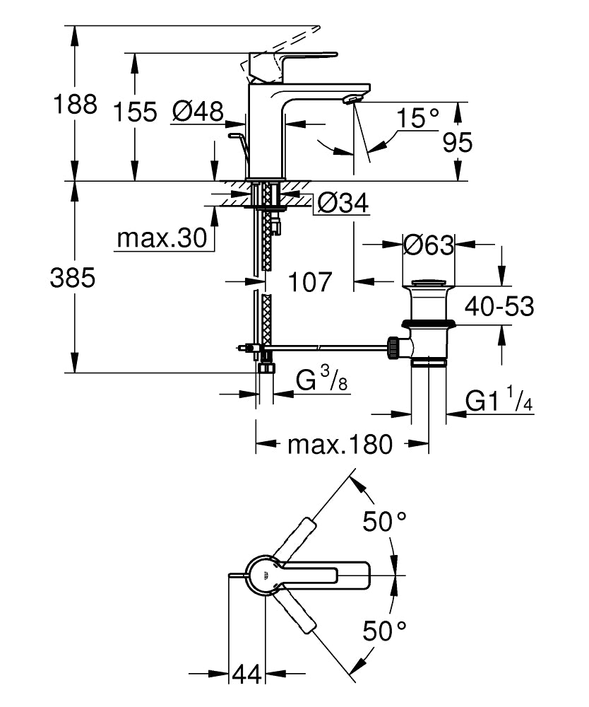 Baterie baie lavoar Grohe Lineare marimea XS