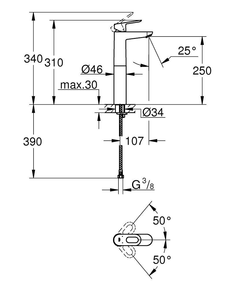 Baterie lavoar montare pe blat Grohe Bauloop XL,furtune flexibile,crom-23764000
