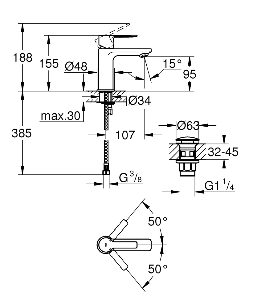 Baterie baie lavoar Grohe Lineare marimea XS