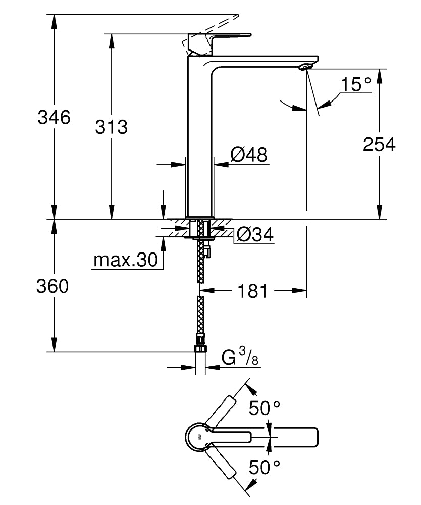 Baterie baie lavoar Grohe Lineare marimea XL