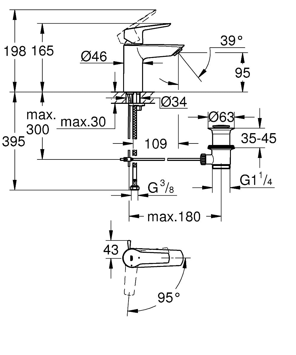 Baterie lavoar Grohe Start, marimea S, crom, furtunuri flexibile, pornire pe apa rece-31137002