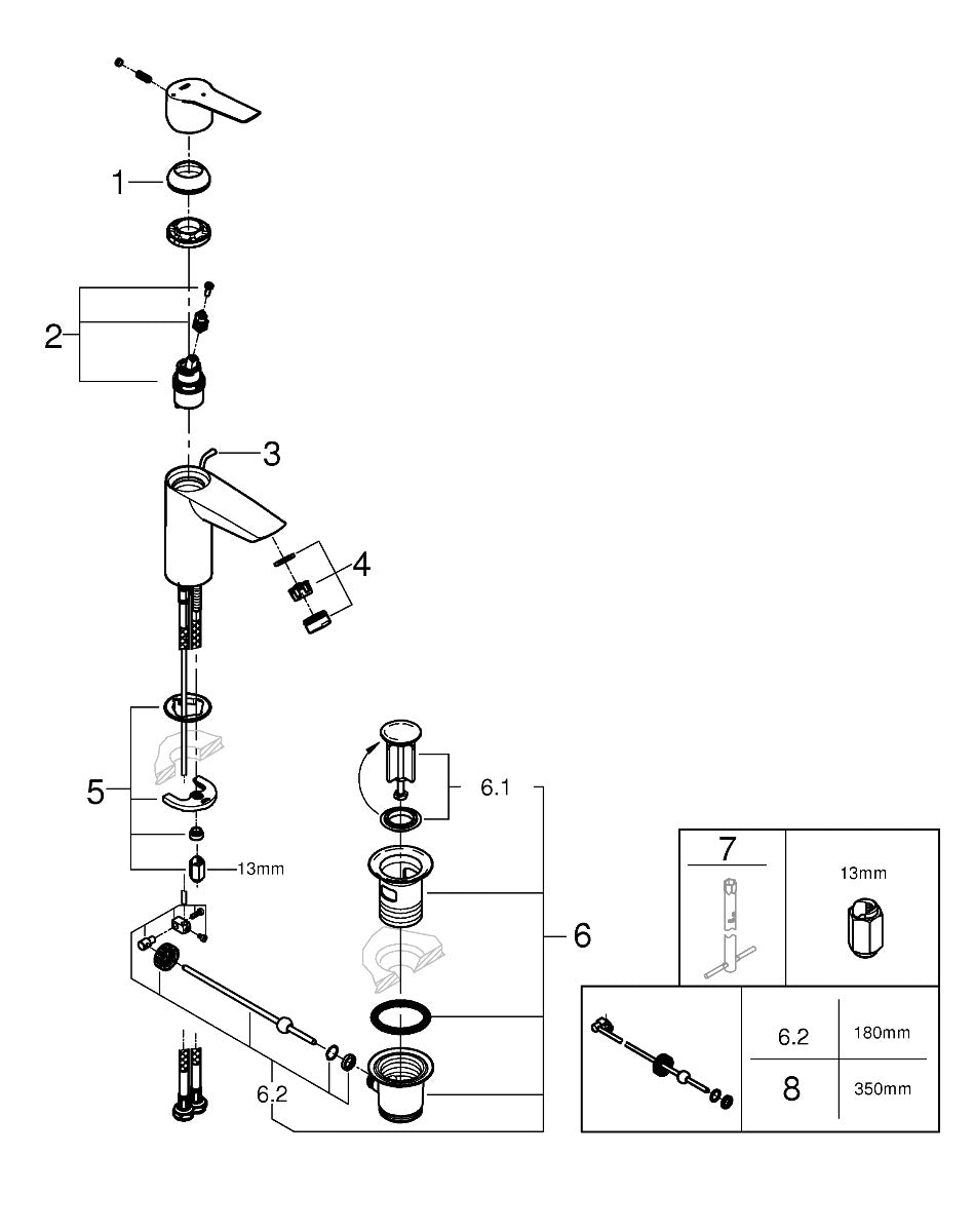 Baterie lavoar Grohe Start, marimea S, crom, furtunuri flexibile, pornire pe apa rece-31137002
