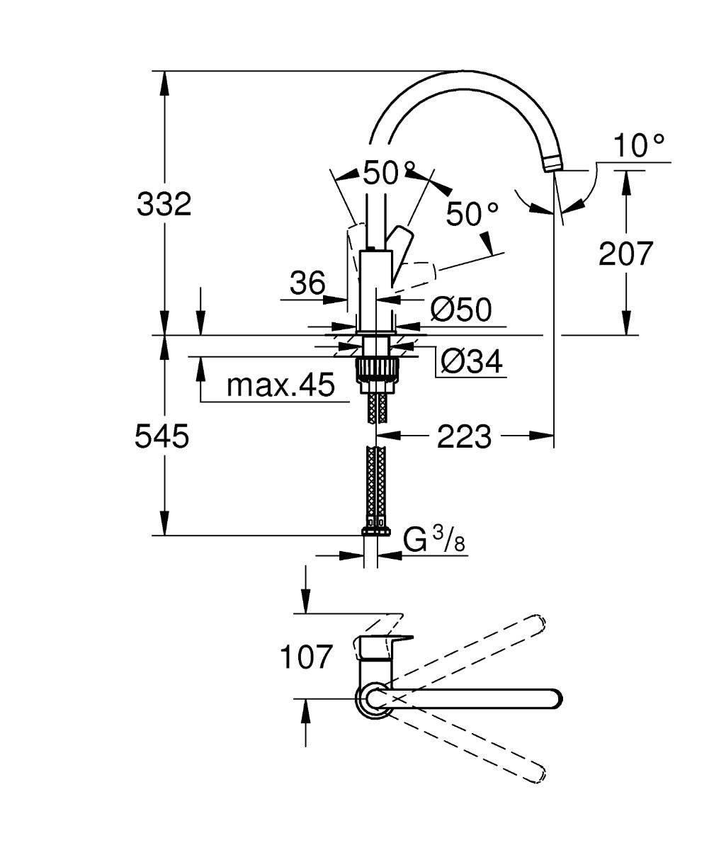 Baterie de bucatarie Grohe Start Edge, pivotanta, monocomanda, crom - 31369001