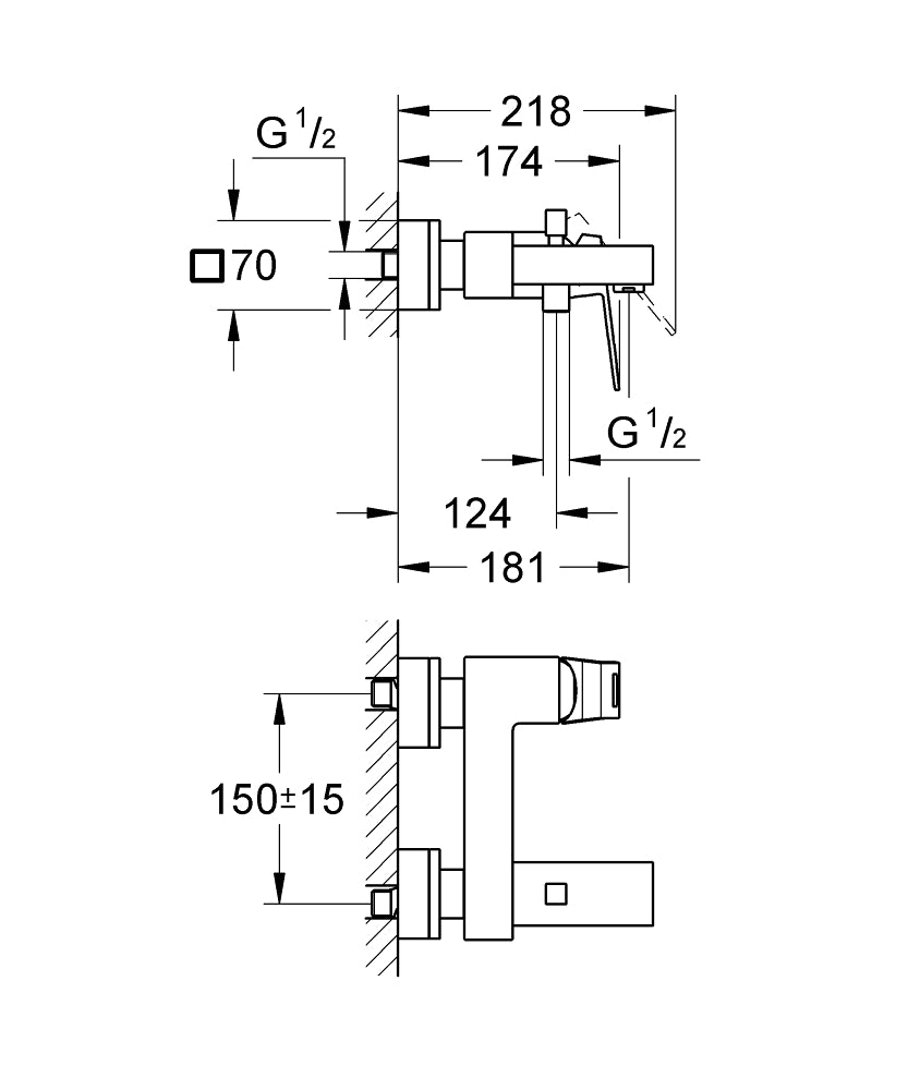 Baterie cada/dus Grohe Eurocube cu montare pe perete-23140000