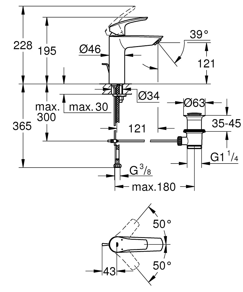 Baterie lavoar Grohe Eurosmart New 2021, marimea M, furtunuri flexibile, crom-23322003