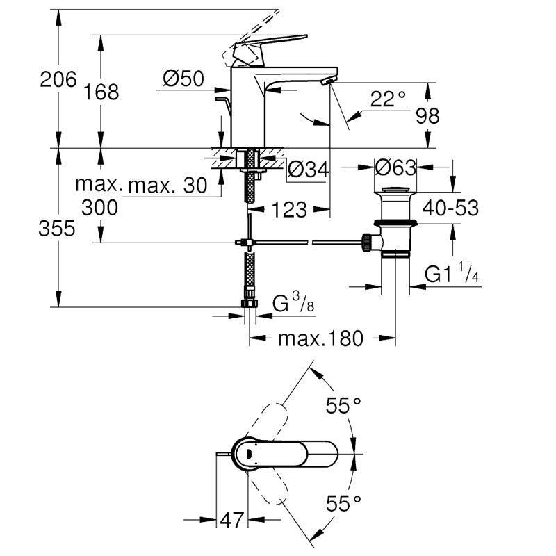 Pachet: Coloana dus Grohe Euphoria 260-27296002 + Baterie lavoar Eurosmart Cosmo marimea  M-23325000