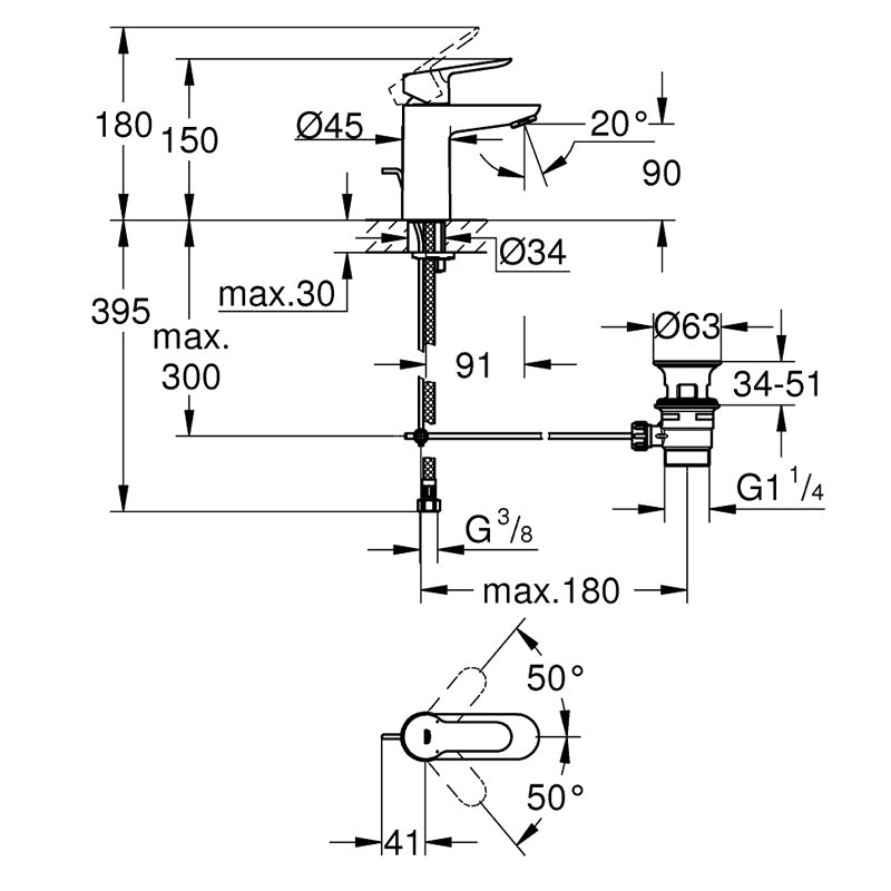 Pachet: Coloana dus Grohe Euphoria 260, Baterie lavoar Grohe Bau Edge marimea S-(27296002,2332800)