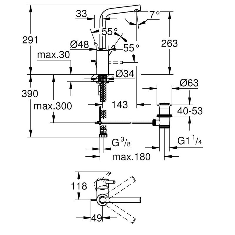 Pachet: Baterie de dus cu termostat Grohtherm 1000 New -34143003, Baterie lavoar Grohe Bau Edge-23328000
