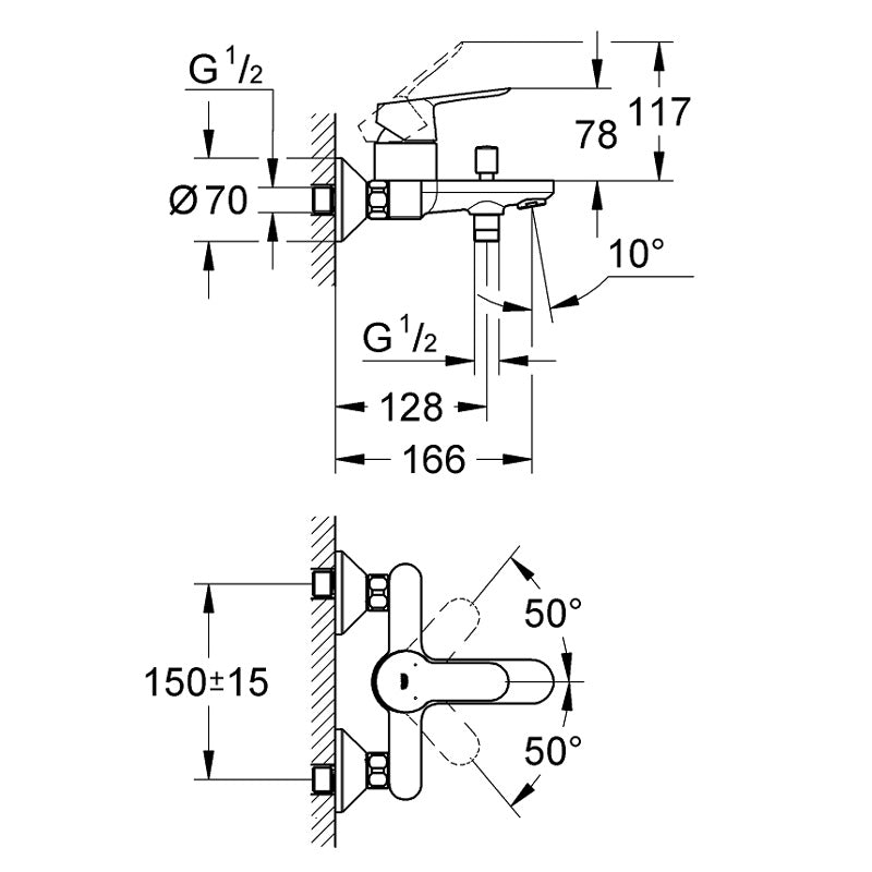 Baterie cada/dus Grohe Bau Edge-23334000 + Baterie lavoar blat Grohe BauEdge XL size-23761000