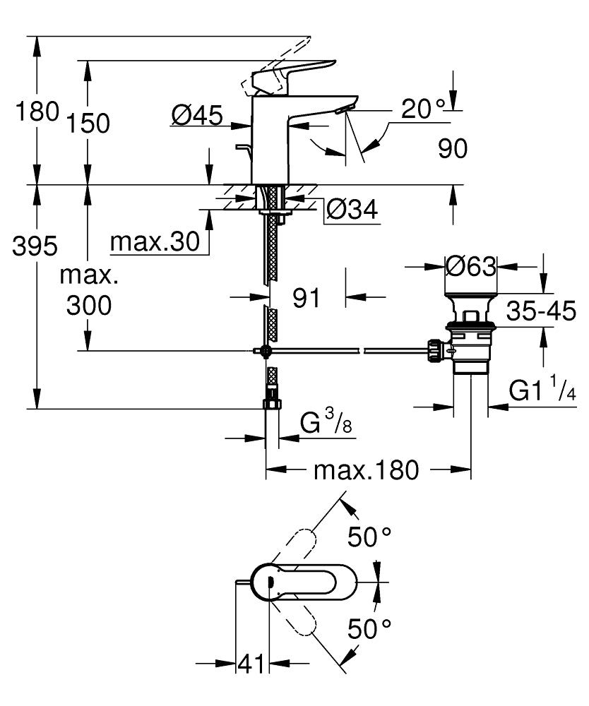 Baterie lavoar Grohe StartEdge, monocomanda, marimea S, crom - 23342000