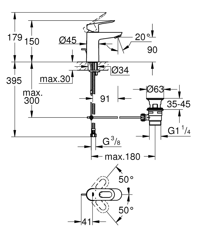 Baterie lavoar Grohe Start Loop, marimea S, monocomanda, evacuare cu tija, crom - 23349000