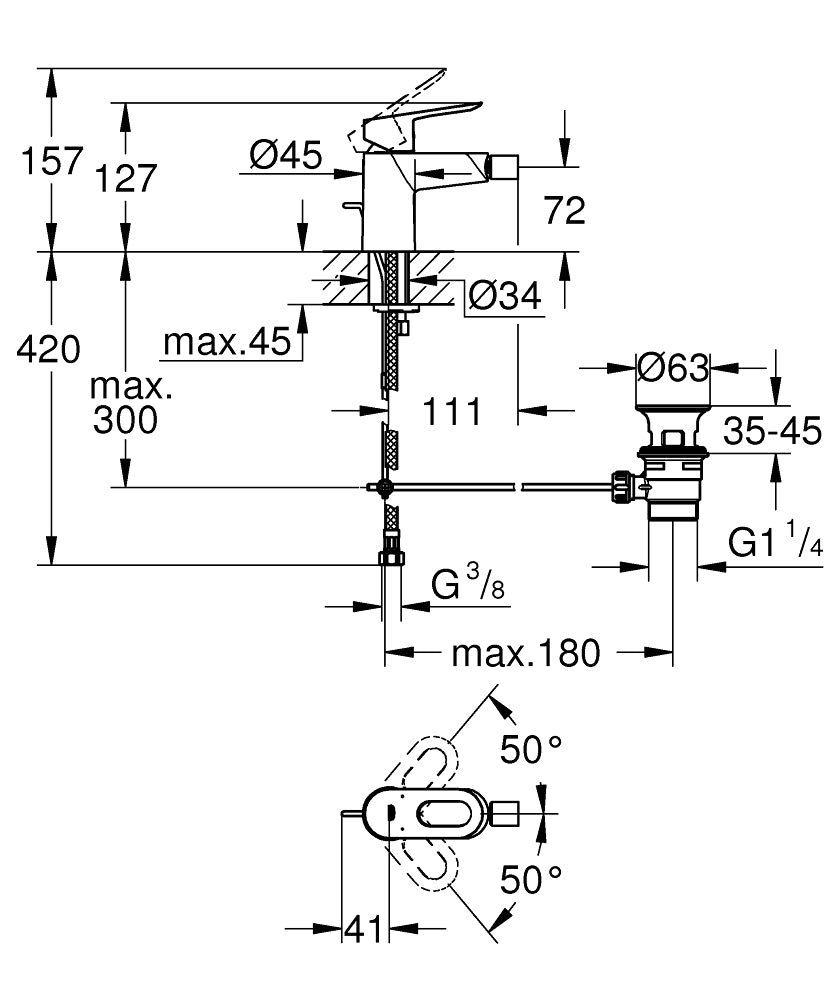Baterie bideu Grohe Start Loop, monocomanda, marimea S, crom - 23352000