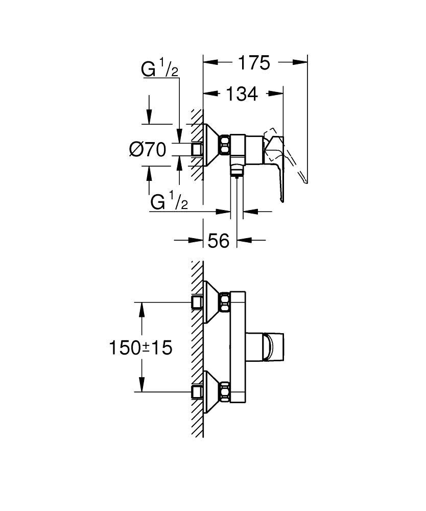 Baterie cabina dus Grohe Start Loop, montare perete, crom-23354001
