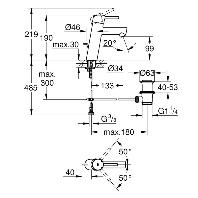 Pachet: Baterie Grohe cada/dus termostat Grohtherm 1000-34155003 + Baterie lavoar Grohe Concetto New M size-23450001