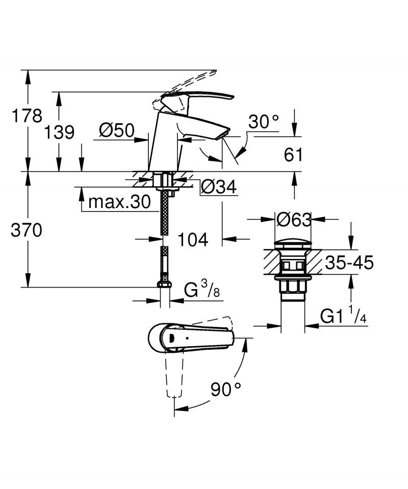 Baterie lavoar Grohe Start, monocomanda, marimea S, crom - 23551001