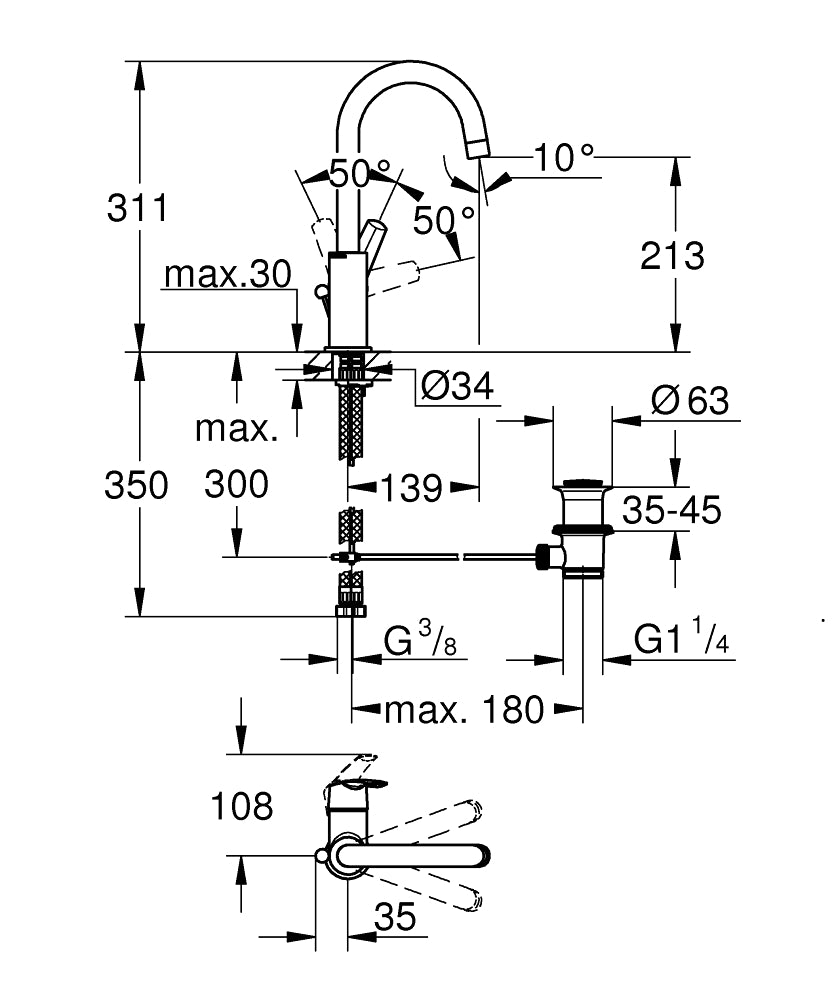 Baterie lavoar Grohe Start, monocomanda, marimea L, crom - 23554001